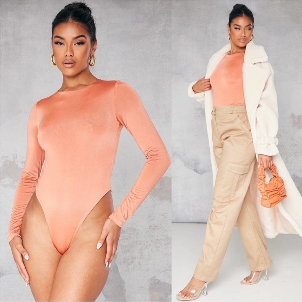 🧡PrettyLittleThing Rust Slinky Long Sleeve Bodysuit